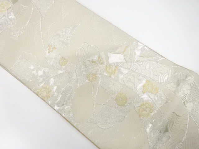 橋閑歩　束ね熨斗に花・古典柄織り出し　全通袋帯